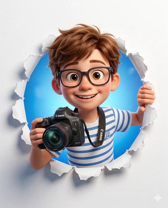 A cute stylized 3D cartoon character (boy/girl) with big expressive eyes, soft smooth skin, and roun