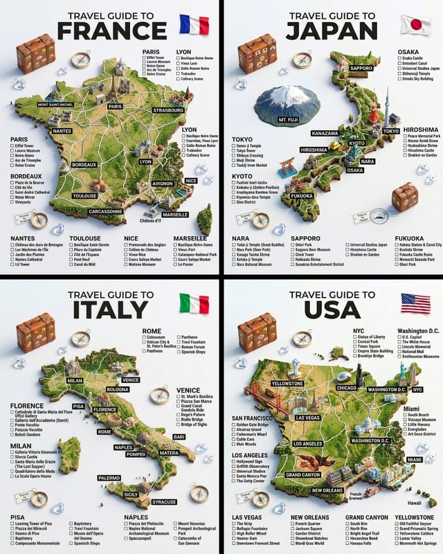 A hyper-realistic 3D travel guide infographic poster for [COUNTRY]. The country shape is rendered as