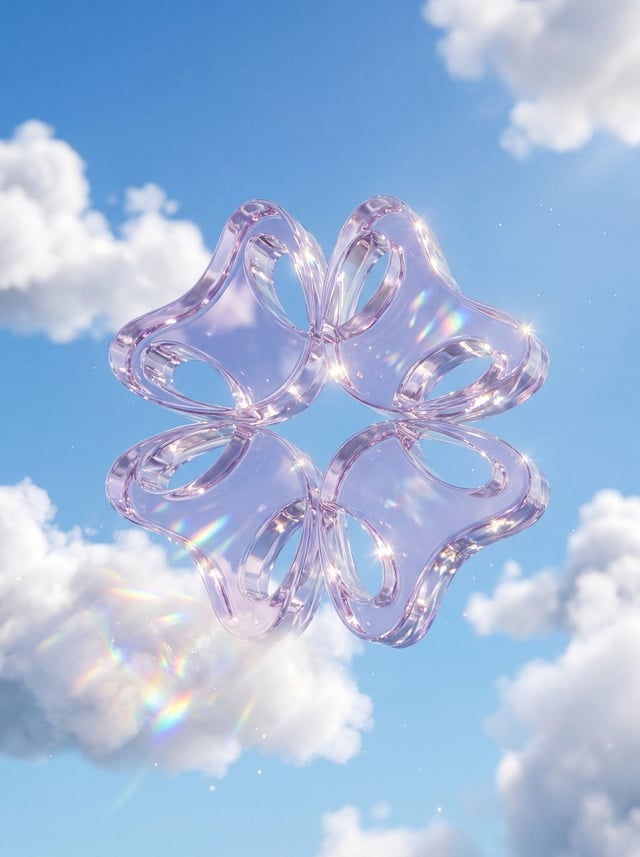 A premium 3D stylized version of attached logo, rendered as thick, translucent crystal glass with hi
