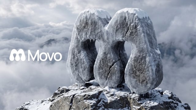 A hyper-realistic 3D render of a flat logo sculpted as a massive, frosted stone monument standing up