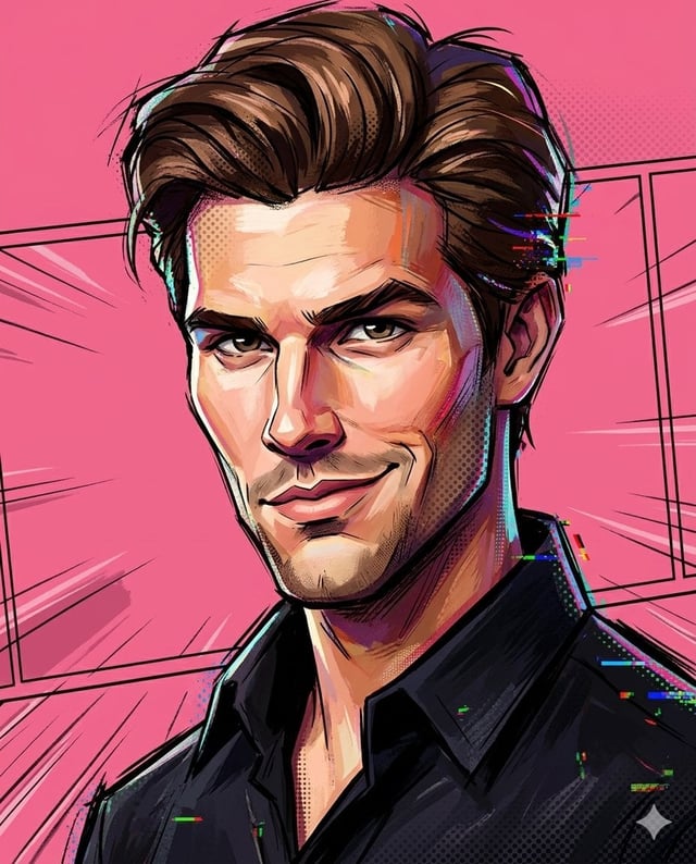 A painterly exaggerated cartoon portrait combining sculpted 3D anatomy with hand-painted illustratio