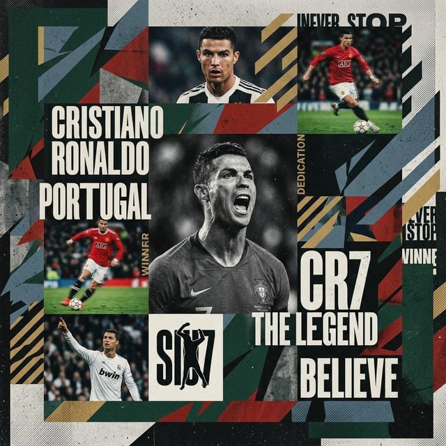 Create a digital modern maximalism style sports collage of [TEAm Name] [Player name] visuals with gr