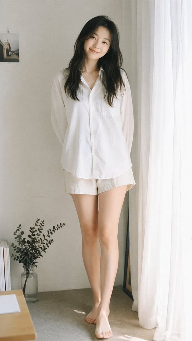 Analog 35mm film photography, soft airy Japanese-style aesthetic, gentle diffused natural window lig