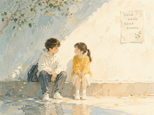 Soft poetic children's book illustration with watercolor and gouache textures.Clear gentle daylight 
