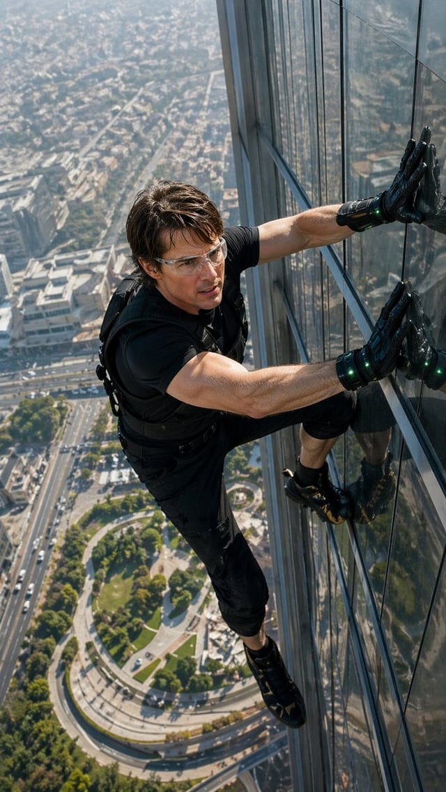 ultra-realistic IMAX-grade cinematic action shot, extreme high-angle perspective looking down from a