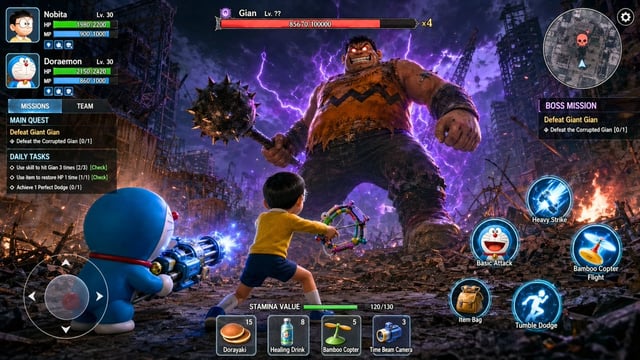 A high-resolution, photorealistic 3D action RPG mobile game screenshot of an epic battle featuring D