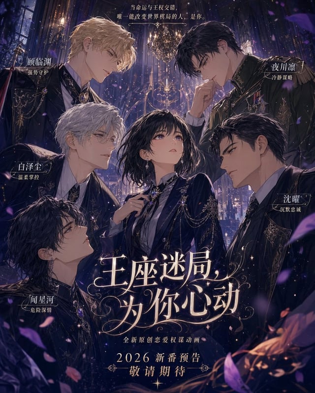 请创作一张【主题为：】的[乙女恋爱游戏主视觉海报]风格的二次元宣传图。