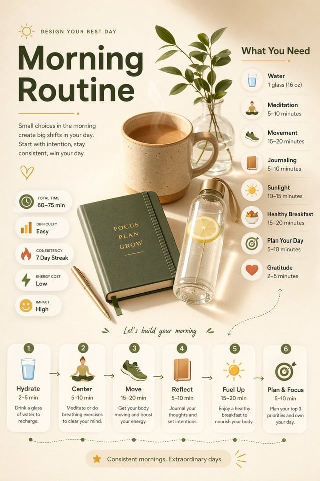 Ultra-clean modern editorial infographic on the topic of [ROUTINE] routine. Hero visual: a stylized 