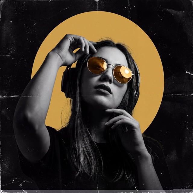 Create a dark, high‑contrast poster with a moody, underground club aesthetic. The composition featur