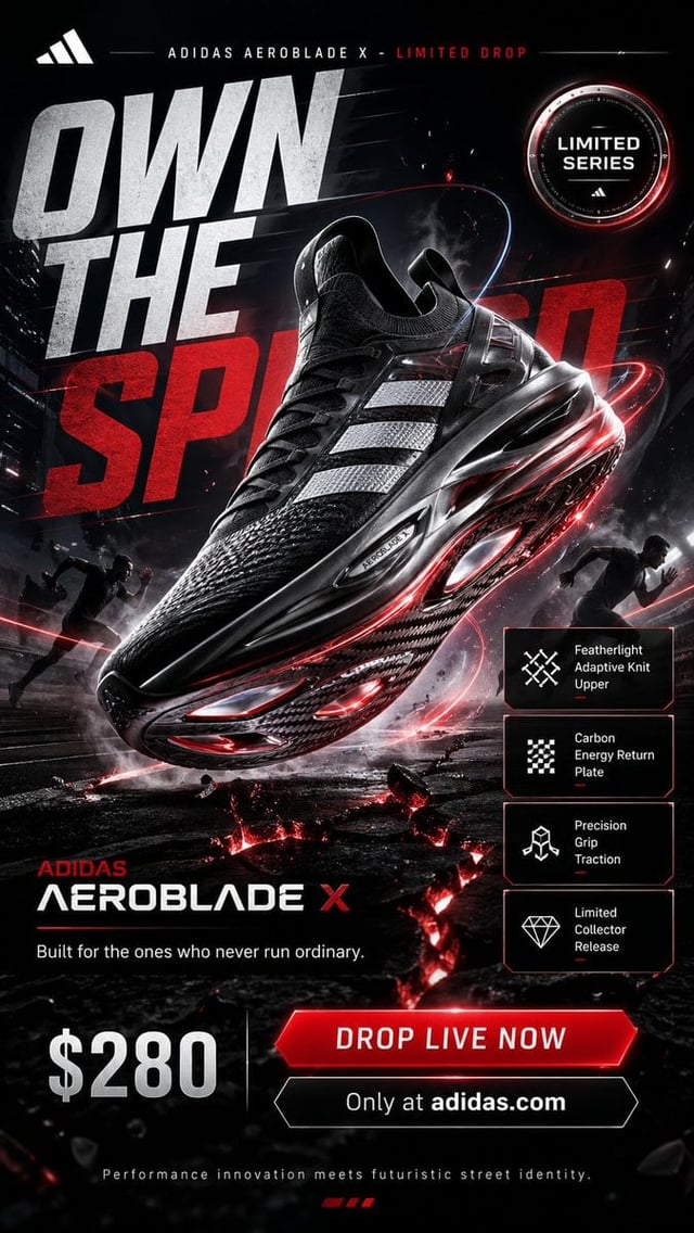 Create a jaw-dropping premium advertising poster in 9:16 vertical format for a fictional ultra-limit