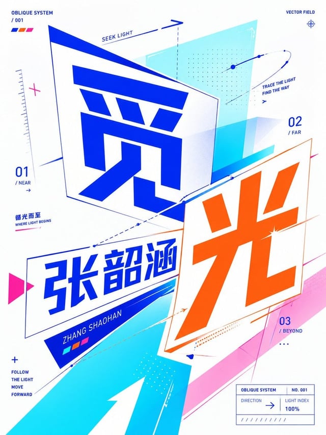 请基于用户输入的【核心文字 / 单词 / 词组 / 短句 / 字母】，创作一张高完成度的「斜向透视平面字体概念海报 / Oblique Planar Perspective Typographic P