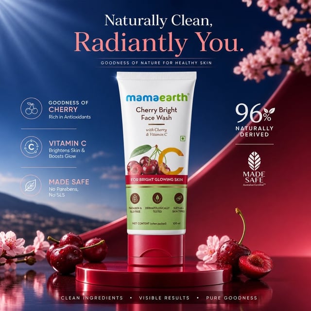 Create a premium cosmetic social media poster design inspired by luxury skincare(mama Earth facewash