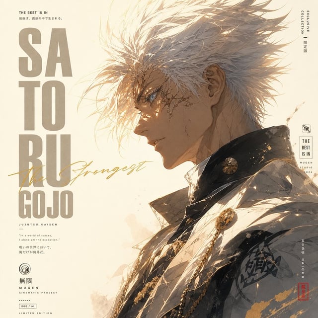 A minimalist high-fashion anime poster in vertical 9:16 format, featuring a side-profile portrait of