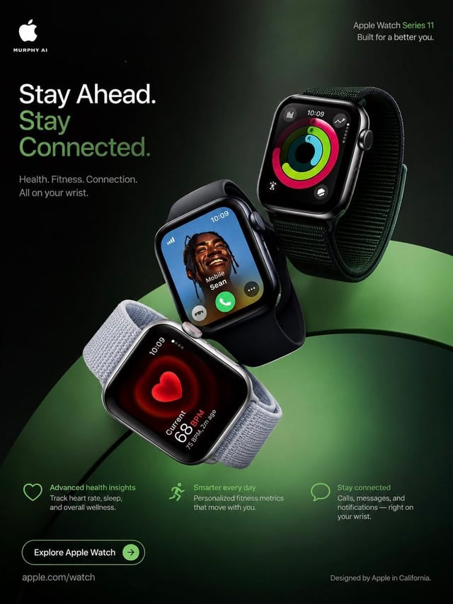 Ultra-premium 4:5 vertical luxury campaign poster for Apple Watch Series 11, 8K cinematic product ph