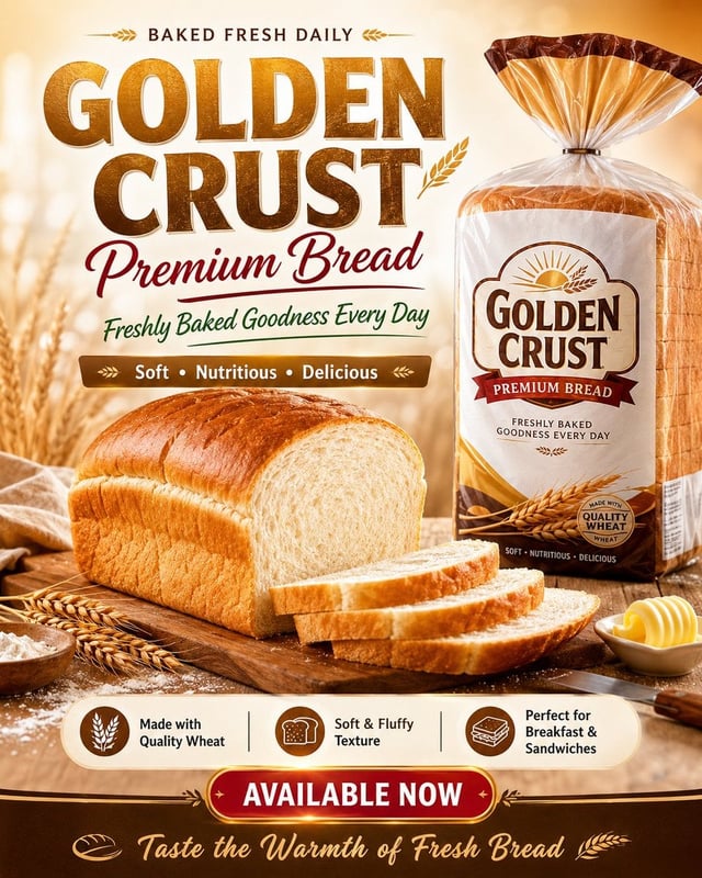 Create a high-quality branded flyer design for a bread product advertisement. Make it look like a pr