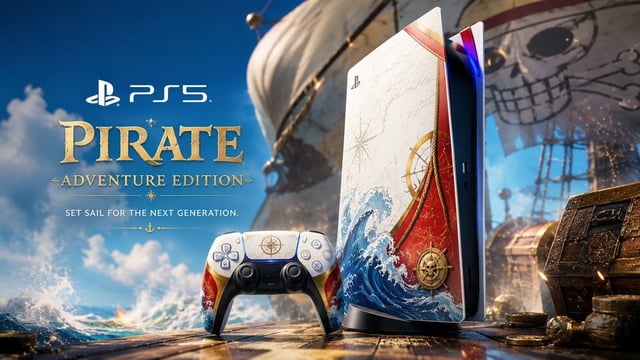Create a premium cinematic advertising poster for a custom PS5 and matching DualSense controller ins