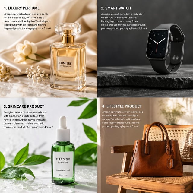 generate High-quality Midjourney prompts for product photography. Every prompt is tested for consist