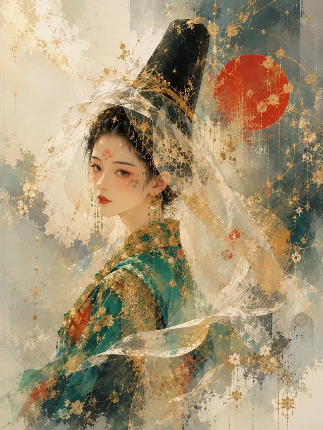 Ultra-detailed ethereal portrait of a beautiful East Asian royal princess wearing traditional Korean