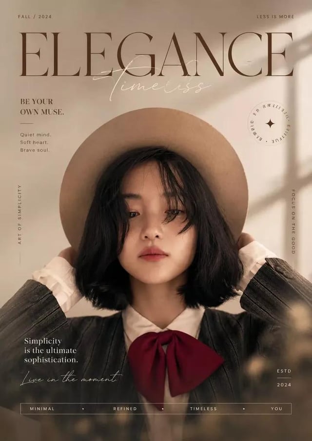 Ultra-realistic soft aesthetic fashion magazine cover portrait of a young East Asian girl with short