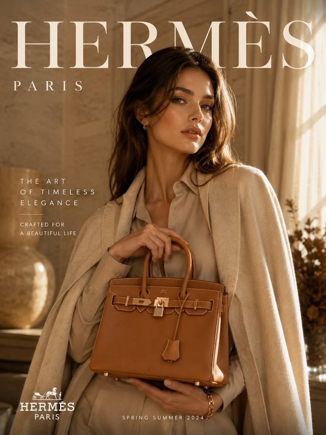 Create an ultra-premium luxury fashion campaign poster inspired by elite European fashion houses and