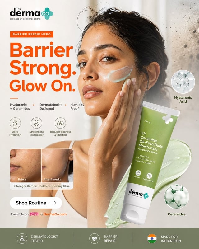 PROMPT — Derma Co Barrier Repair Hero SMM Poster (Inspired by Provided Image)