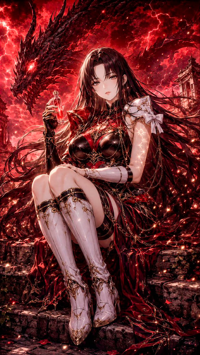 Dark fantasy anime key visual illustration.