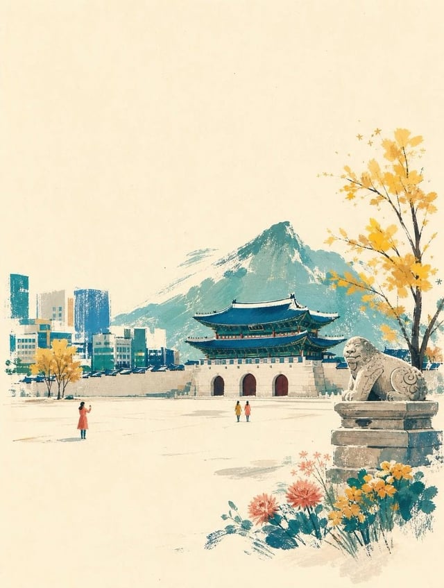 A wide horizontal landscape hand-painted illustration of [Landmark Name] in [City Country] with stro