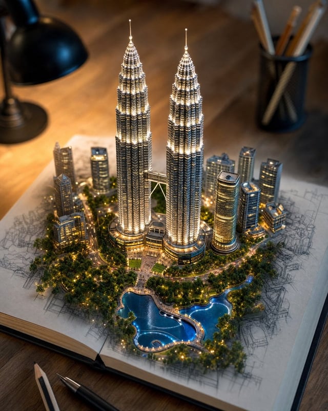 Create a hyper-realistic 3D miniature diorama of [LANDMARK OR LOCATION] rising magically from an ope