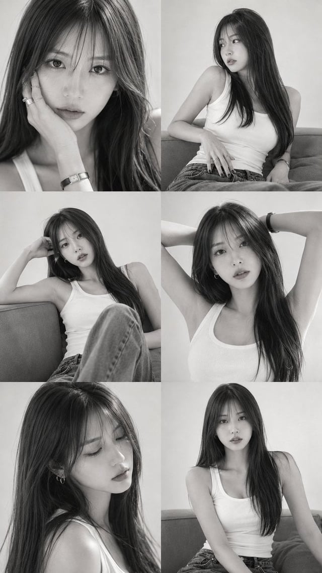 Edit the uploaded photo and don't change the face, portrait 9:16, no blur, HD, 8K. A monochrome edit