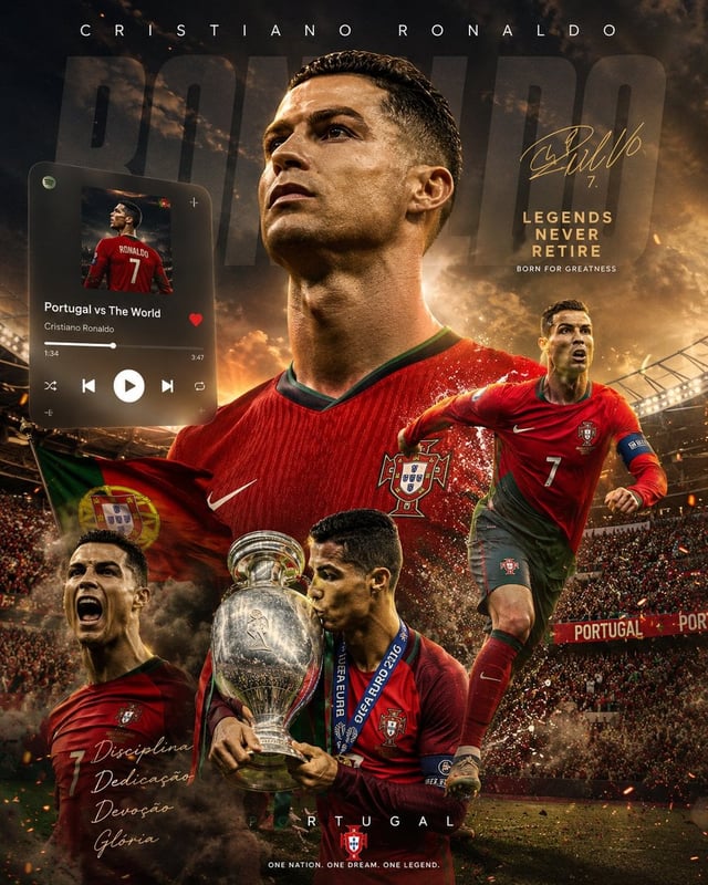 Create an ultra-realistic 8K football legend wallpaper in a premium Spotify × Apple Music × modern s