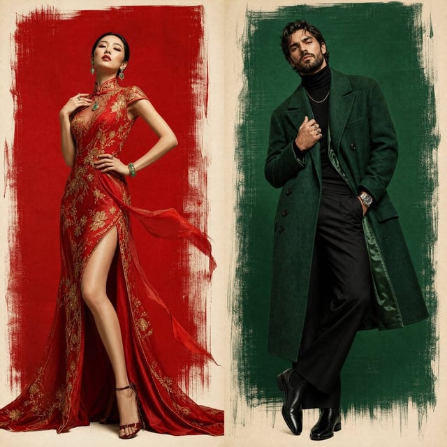 Two-panel luxury fashion poster. 