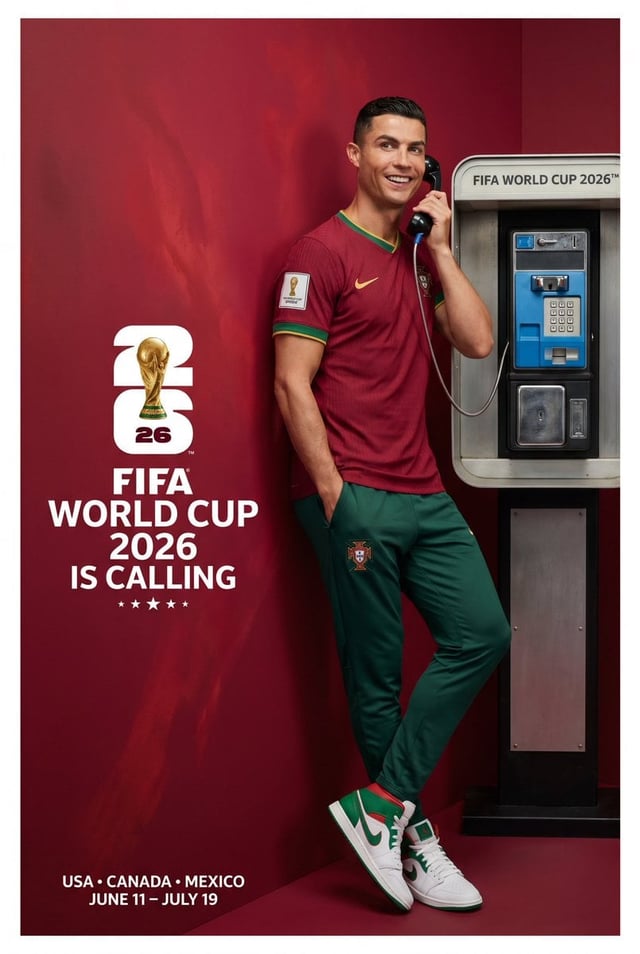 Create an ultra-premium FIFA World Cup 2026 global advertising campaign poster featuring Cristiano R