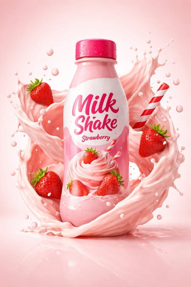 Professional studio product photography of a [Milk Shake Bottle], perfectly centered. The product is