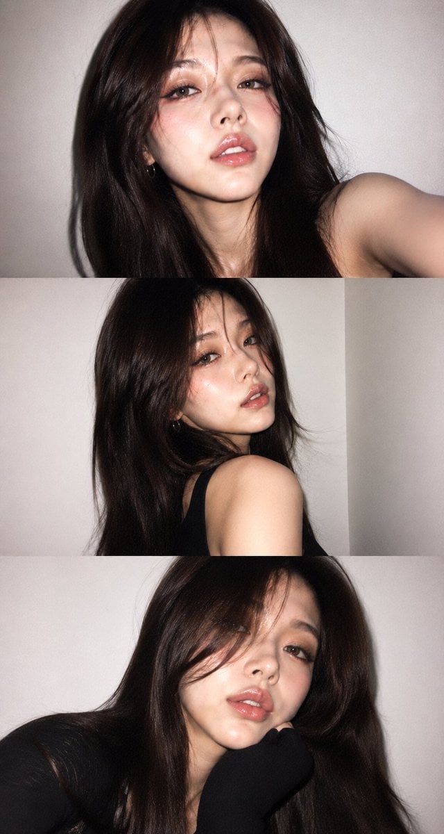 A vertical collage of three YZK photos. Using the uploaded selfie as the ONLY and exclusive face ref
