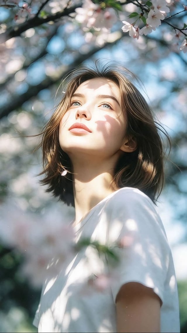 Ultra-realistic cinematic portrait photography. Vertical 9:16 composition. Low-angle shot looking up