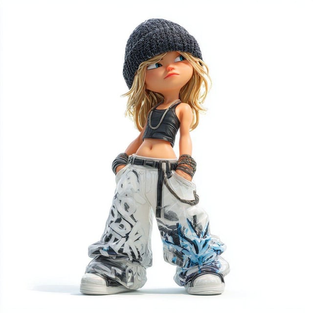 Masterpiece, 8k, best quality, a stylish artistic blind box toy of a cool and cute girl, full body s