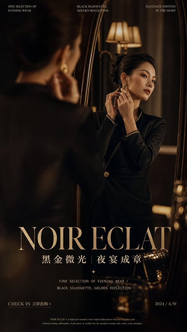 Create a vertical 9:16 high-end fashion campaign poster for [Brand Name], featuring [Theme Or Produc