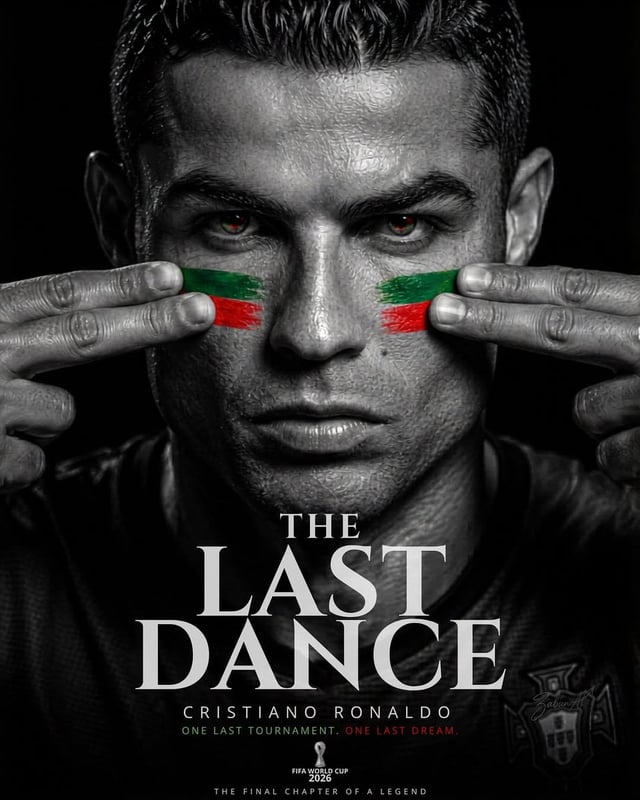 Ultra-realistic FIFA World Cup 2026 poster, dramatic black-and-white cinematic portrait of a footbal