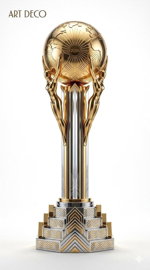 A highly detailed reimagination of the official FIFA World Cup Trophy 2026 in the iconic [Architect 