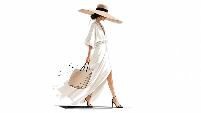 Minimal luxury-fashion illustration of [Subject], delicate strokes, editorial sophistication, elegan