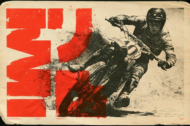 A vintage lithograph poster of a [Subject], printed with textured [Color One] and [Color Two] inks, 