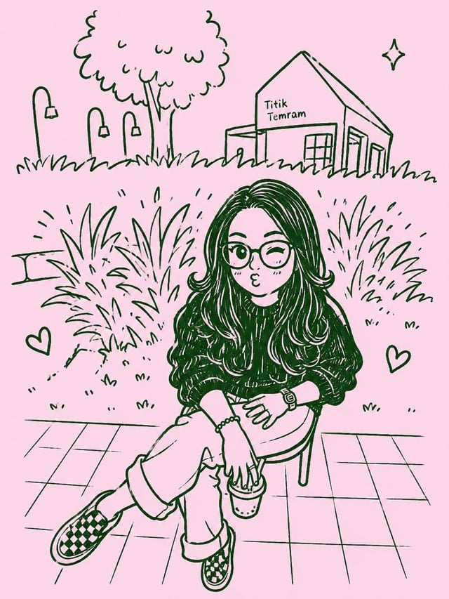 Transform the uploaded selfie into a cute monochrome kawaii doodle illustration while preserving the