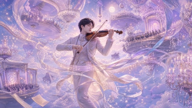 Surreal dreamscape illustration of [Subject], floating among clouds, impossible architecture, glowin