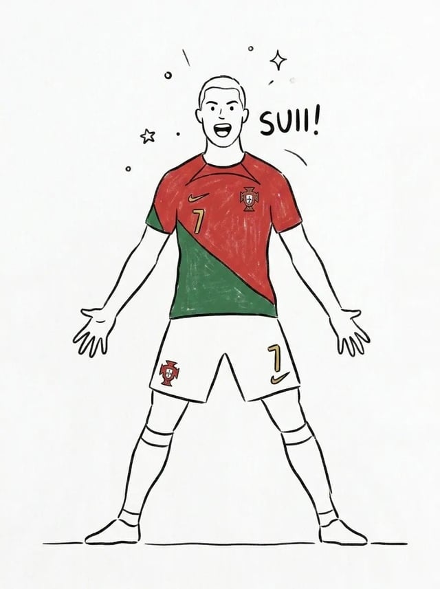 A clean minimalist hand-drawn line art illustration of a football player standing in the iconic “SUI