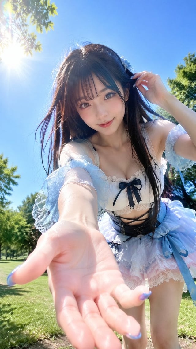 Vertical 9:16 photorealistic outdoor summer portrait.