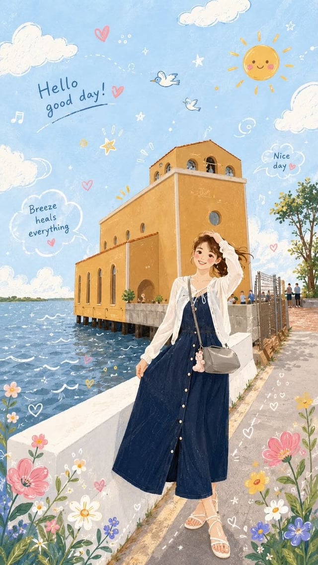 Transform this photo into a warm, soothing Folk Flat Illustration style. Preserve the original perso