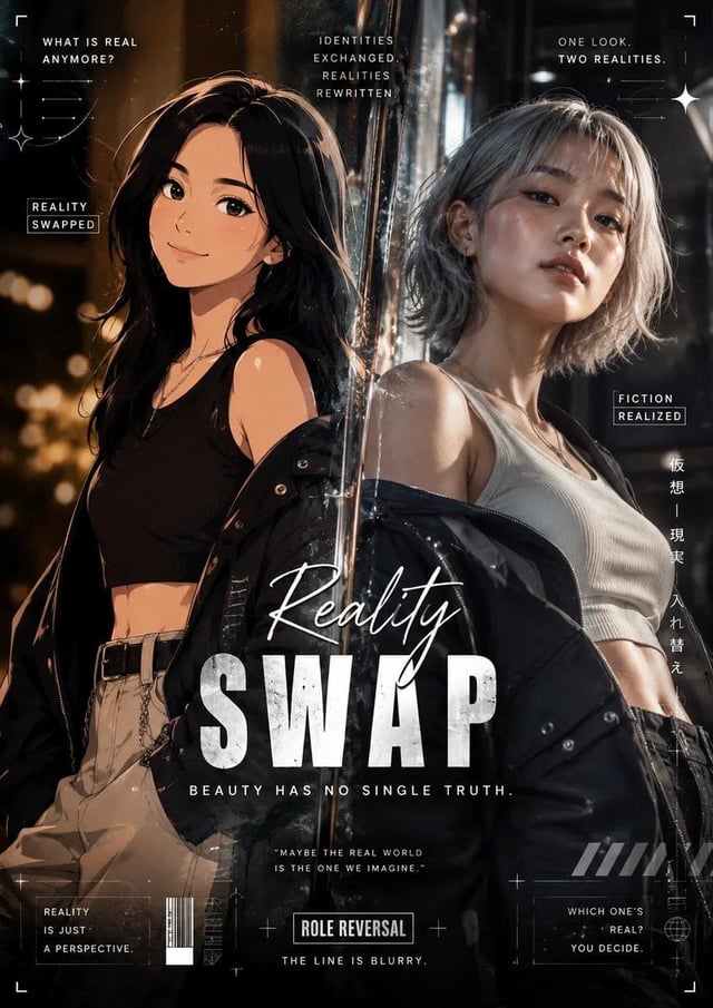 Generate a high-end editorial poster in a Role Reversal (Reality 