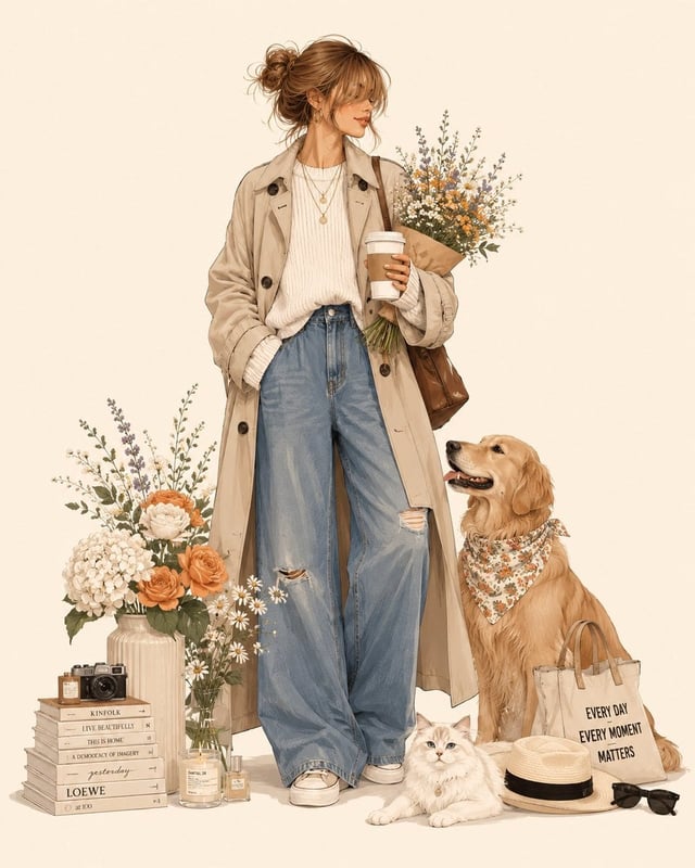 Create a luxury fashion illustration featuring [Person].