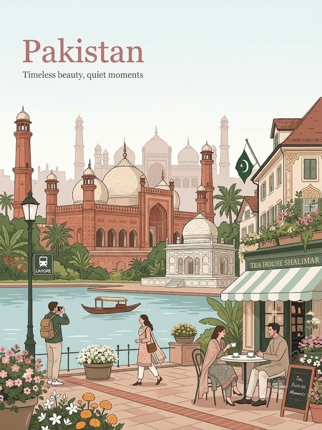 Create a vintage-inspired travel poster in a clean flat-color illustration style with subtle line ar