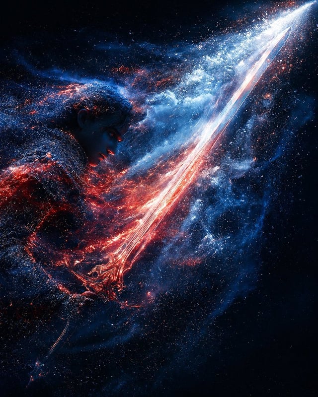 Create a surreal macro cinematic image of [Subject] in a deep black void background. The subject sho